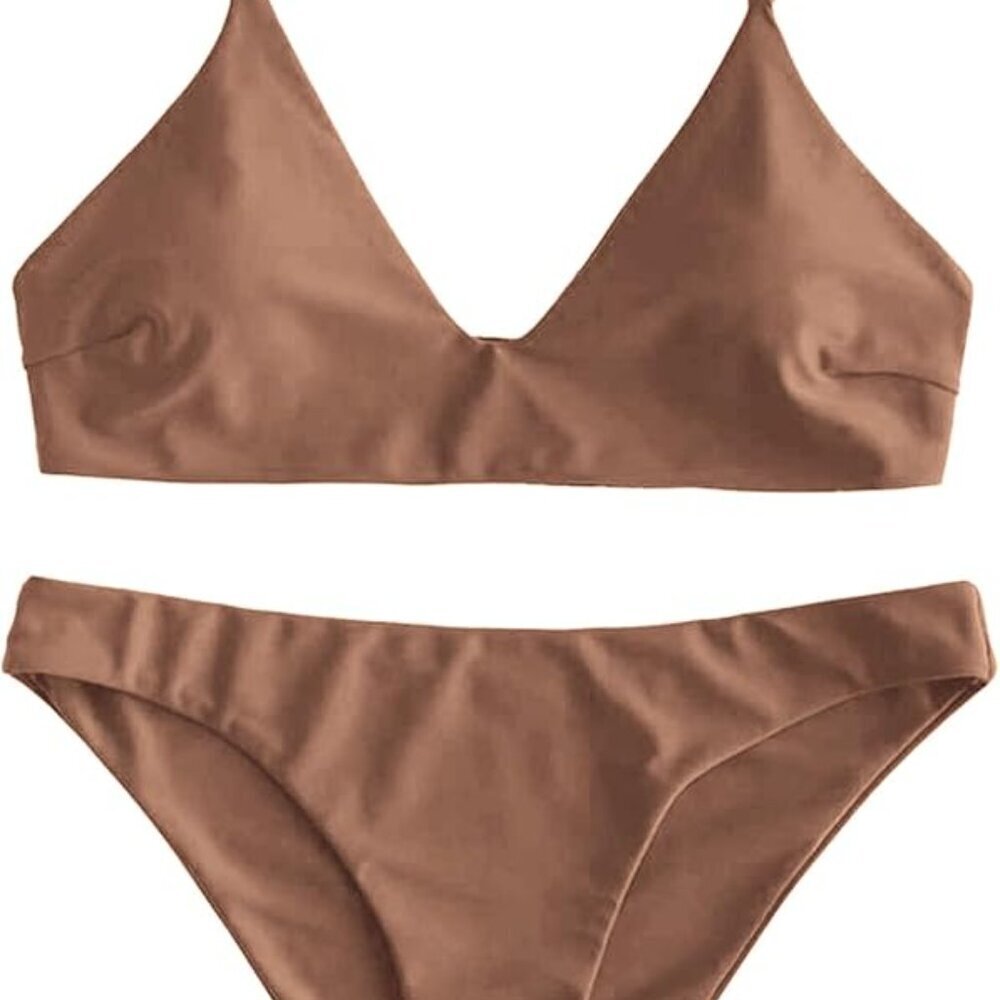 ZAFUL Women's Solid Spaghetti Strap Bralette Bikini Set Two Piece Swimsuit